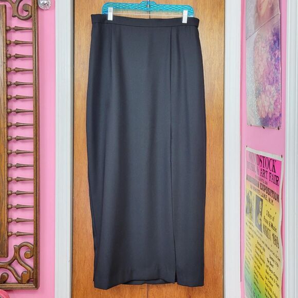Vintage 90s Black Front Slit Formal Maxi Skirt - Picture 5 of 8